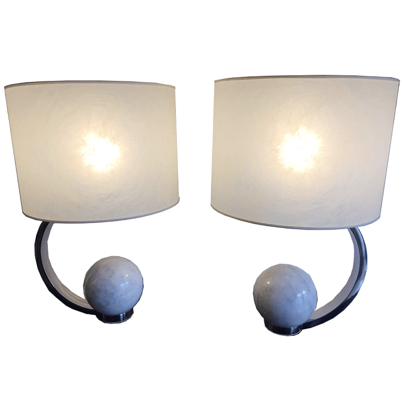 Pair of steel and marble lamps, 60s 1279202