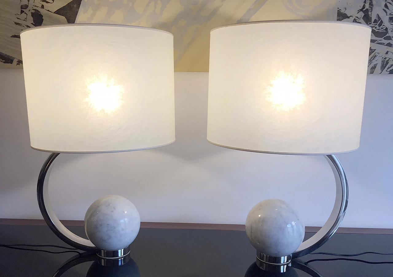 Pair of steel and marble lamps, 60s 1279290