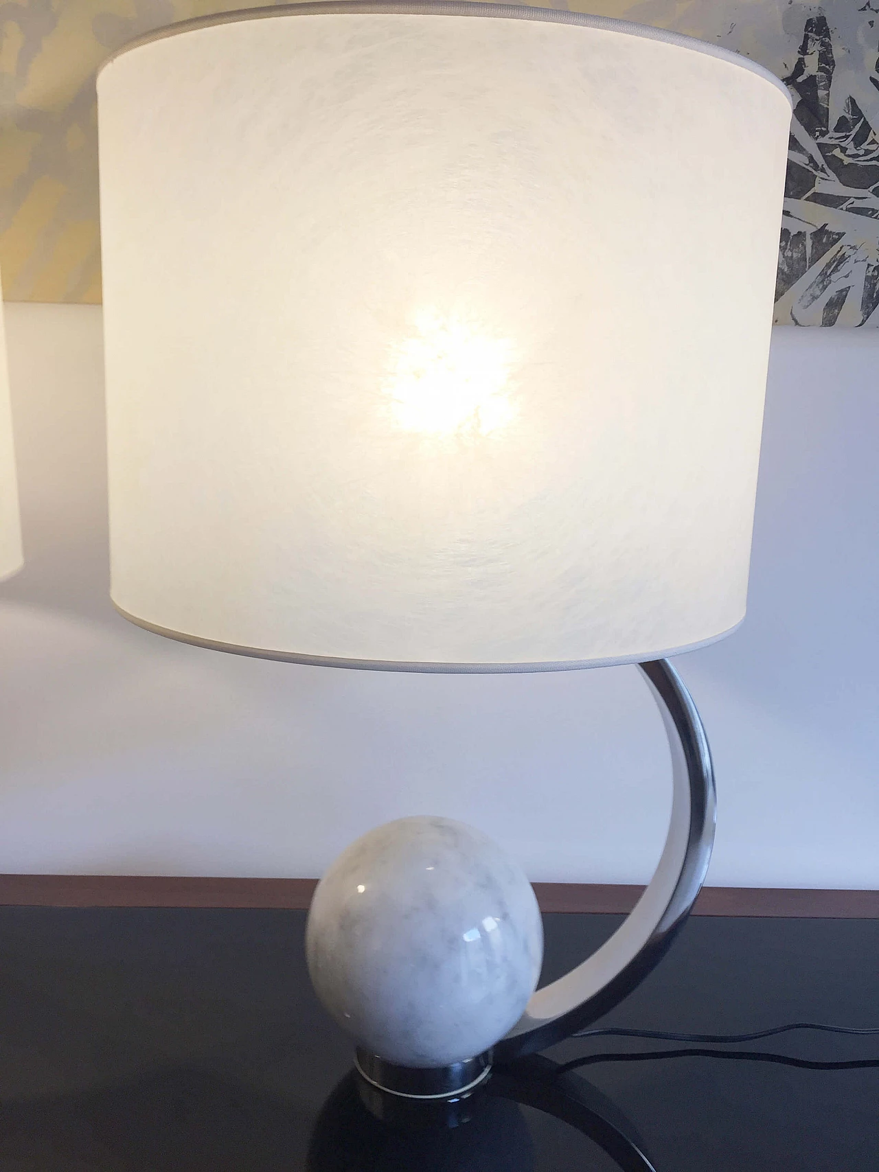 Pair of steel and marble lamps, 60s 1279291