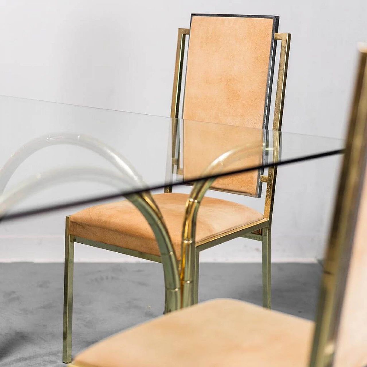 Dining table and 4 chairs with gilded metal frame, 1970s 1279329