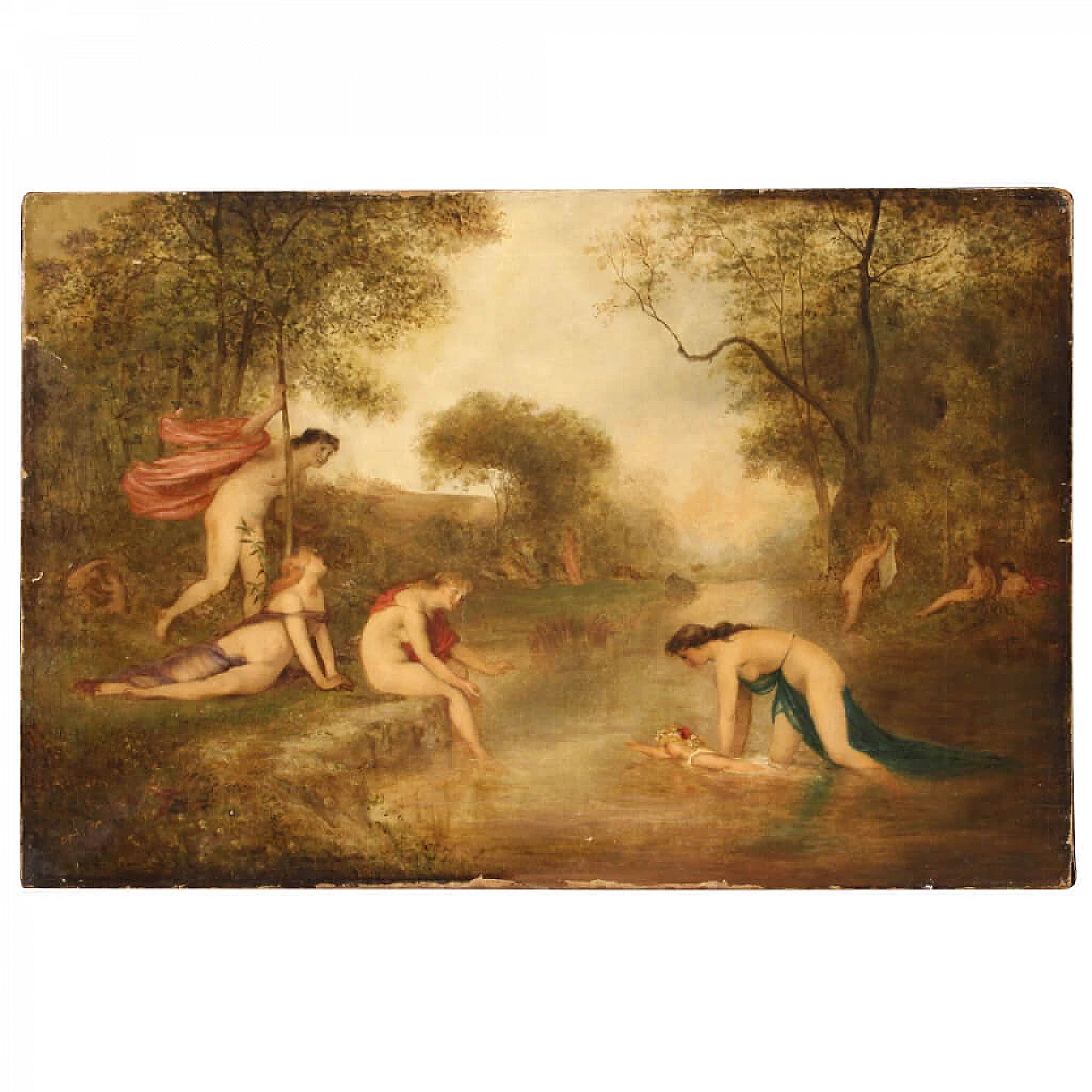 Ninfe al bagno, dipinto ad olio inglese, '800 1279352