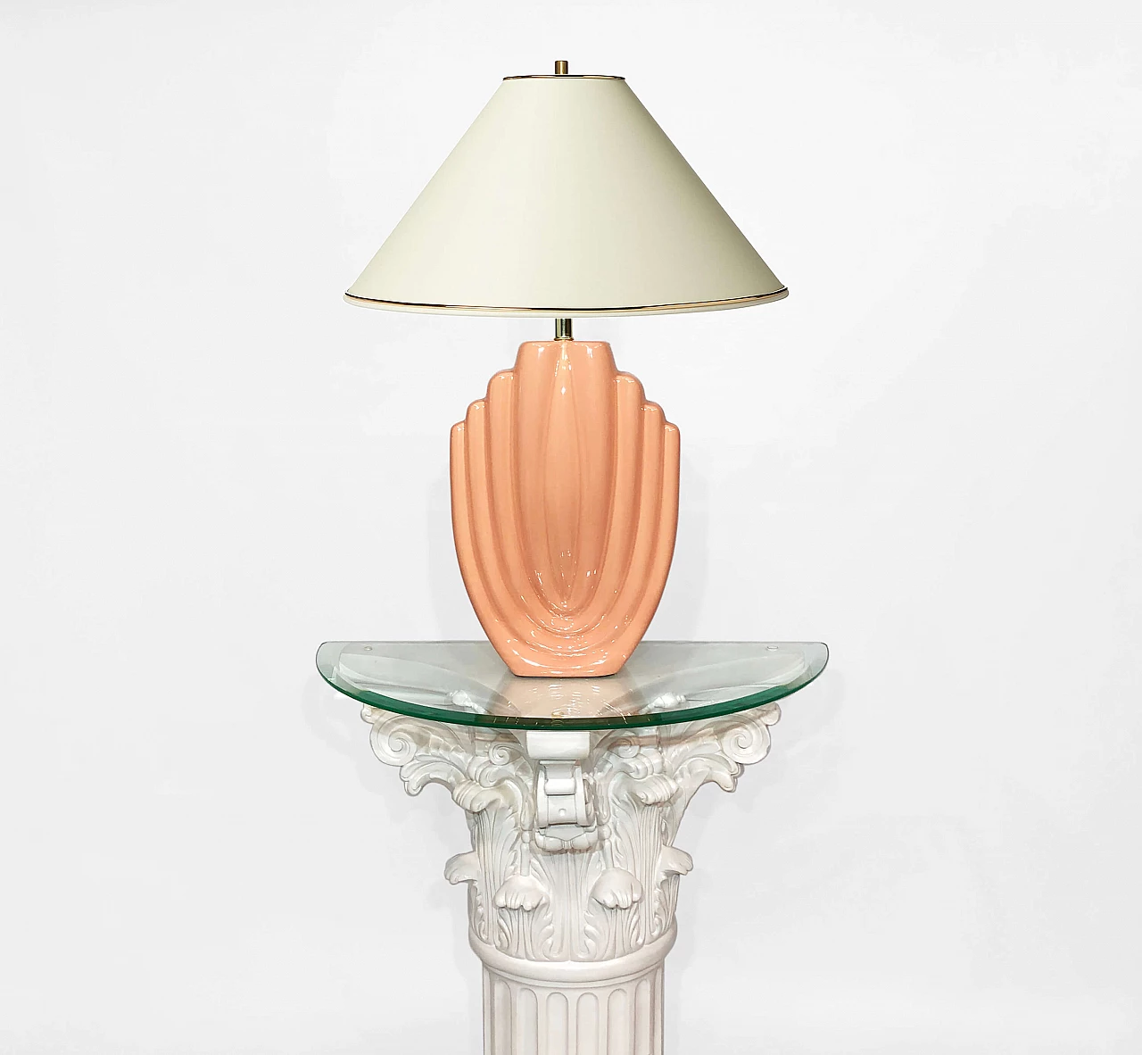 Salmon pink ceramic table lamp, 80s 1279559