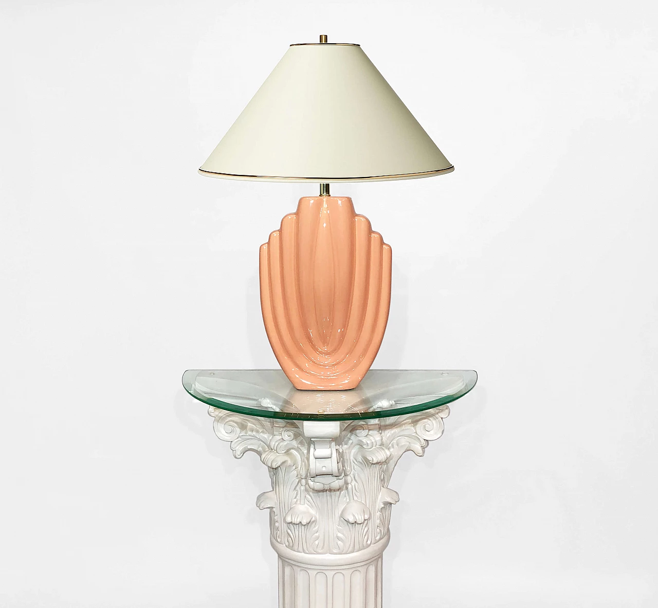 Lampada da tavolo in ceramica rosa salmone, anni '80 1279559