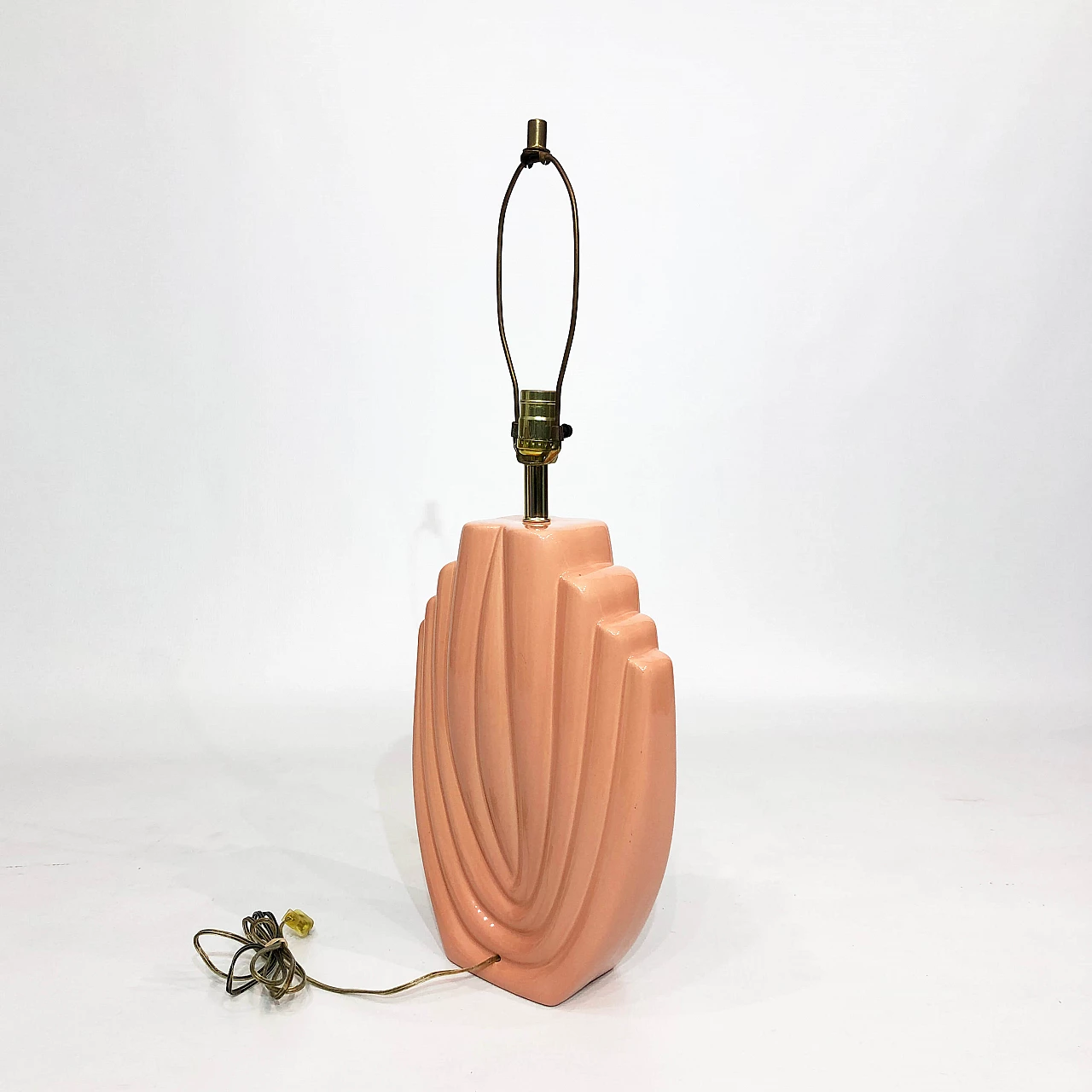 Lampada da tavolo in ceramica rosa salmone, anni '80 1279566