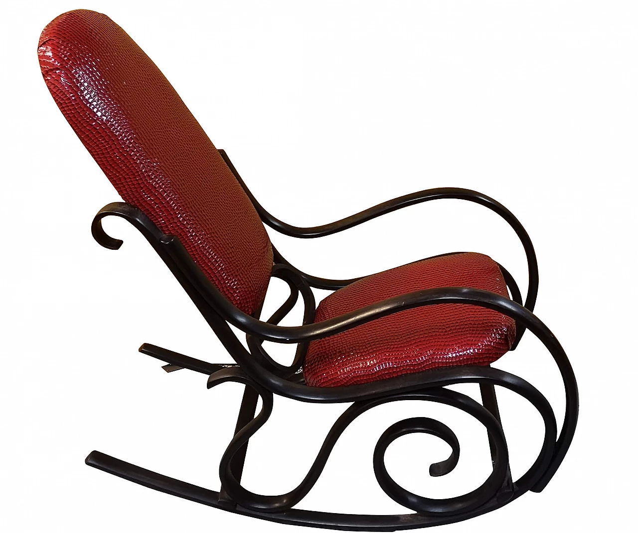 Thonet rocking chair in ebonised wood and imitation crocodile, 30s 1279800