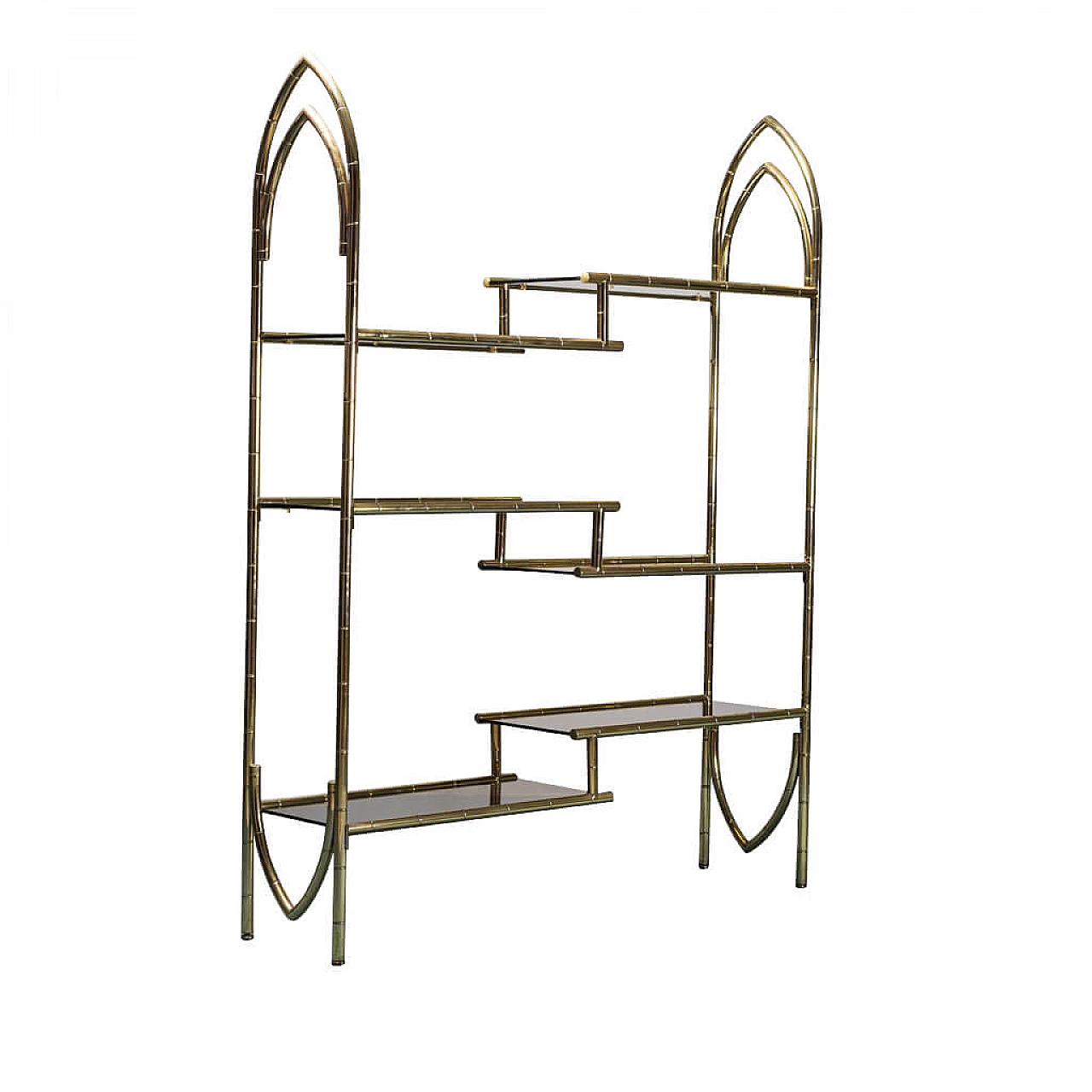 Bookcase in gilded metal and smoked glass, 70s 1279814