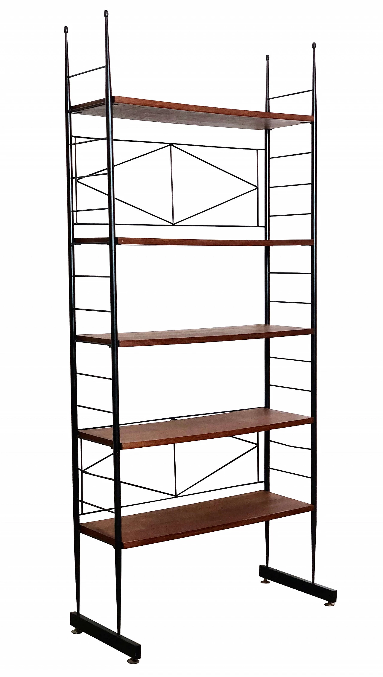 Libreria modulare con piedi in ottone impiallacciata in teak, anni '60 1279850