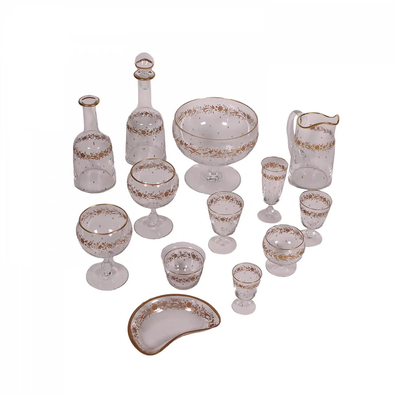 Servizio di bicchieri in cristallo molato e decoro in oro 1279895