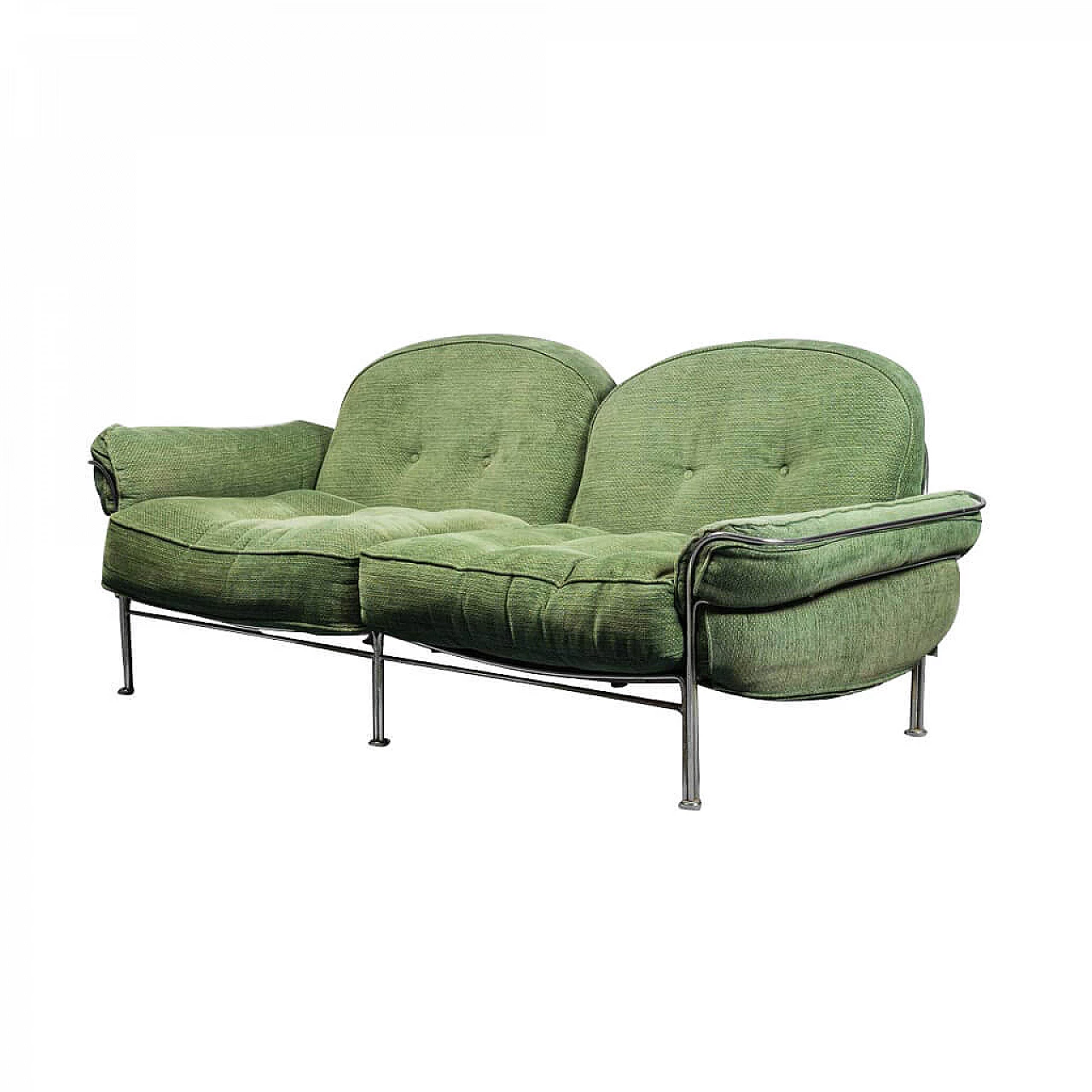 2 seater sofa in green fabric and metal, 70s 1280525