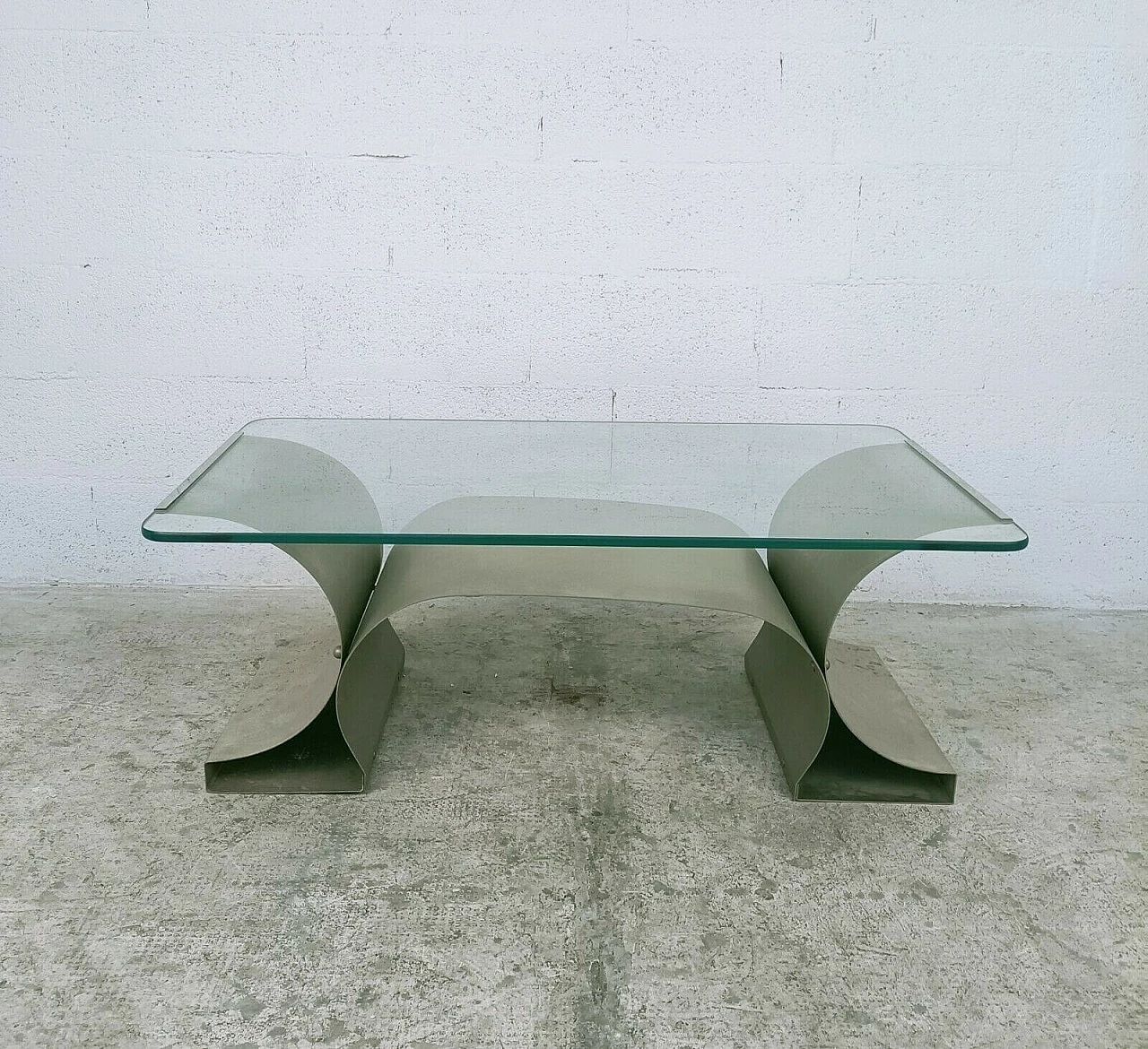 Tavolino in acciaio e vetro di Francois Monnet per Kappa, anni '70 1280527