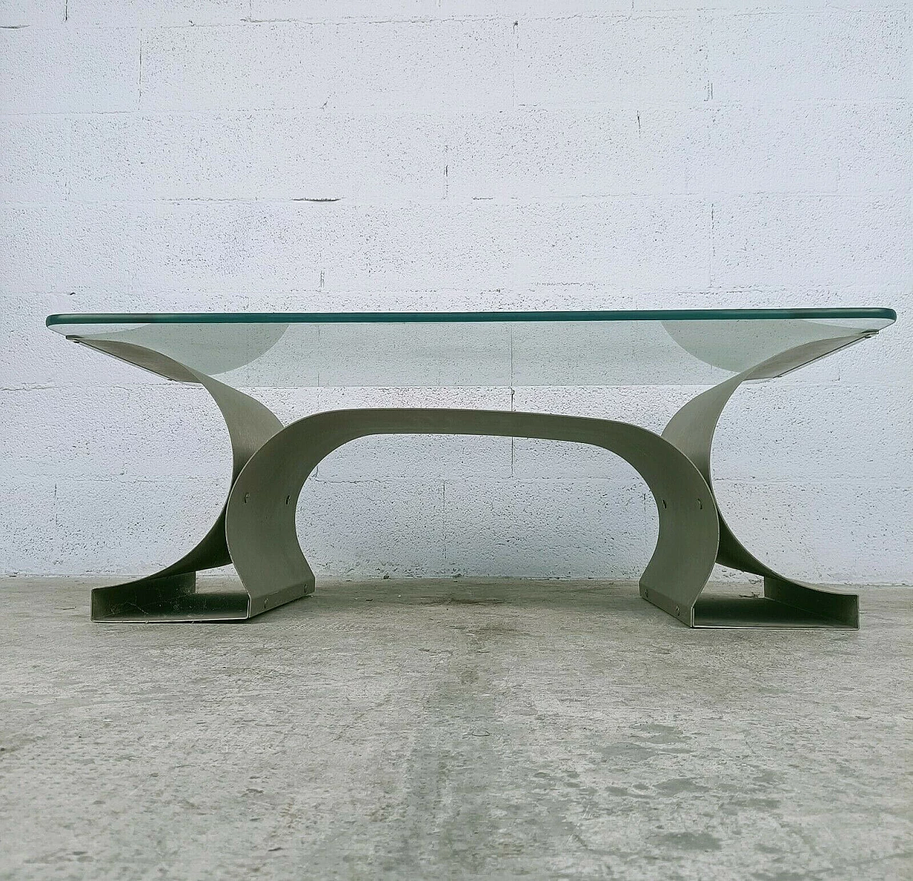 Coffee table in stainless and glass by Francois Monnet for Kappa, 70s 1280529