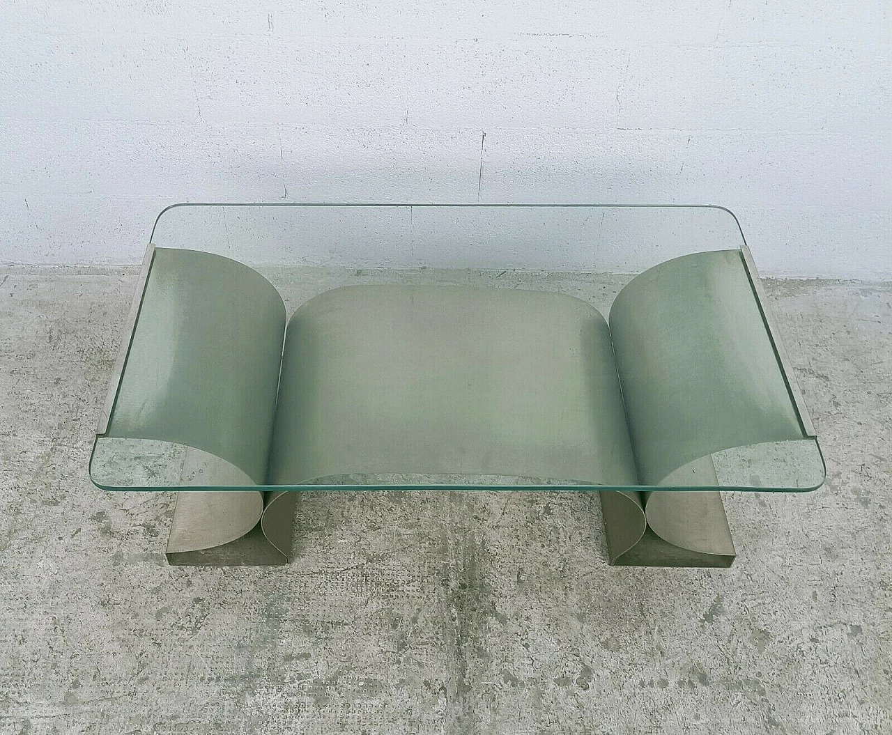 Tavolino in acciaio e vetro di Francois Monnet per Kappa, anni '70 1280530