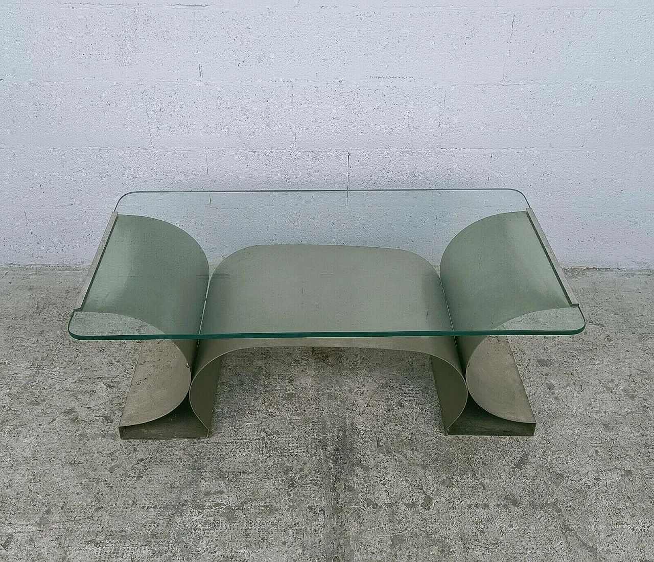 Coffee table in stainless and glass by Francois Monnet for Kappa, 70s 1280531