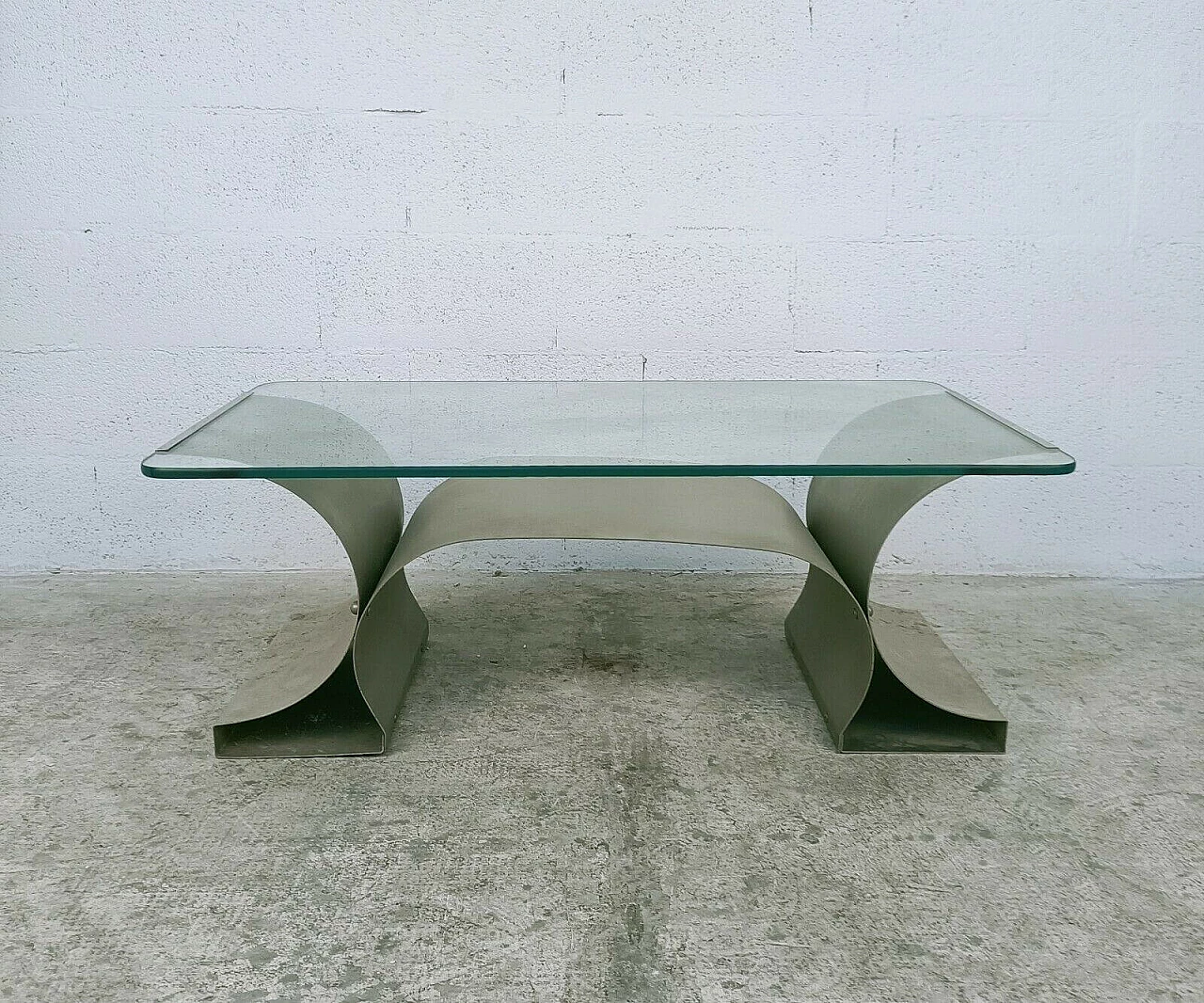 Coffee table in stainless and glass by Francois Monnet for Kappa, 70s 1280532