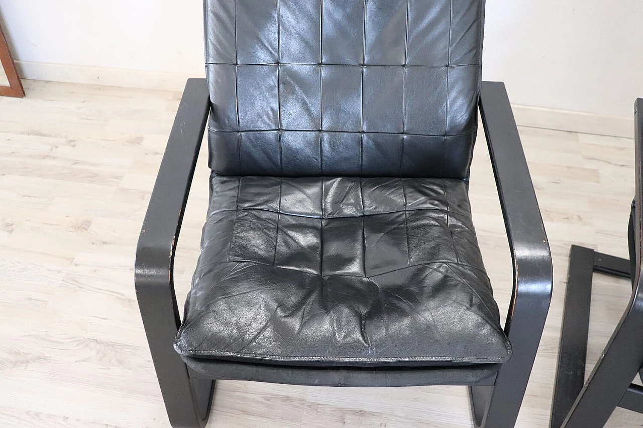 Pair of armchairs in black leather, 70s 1280644