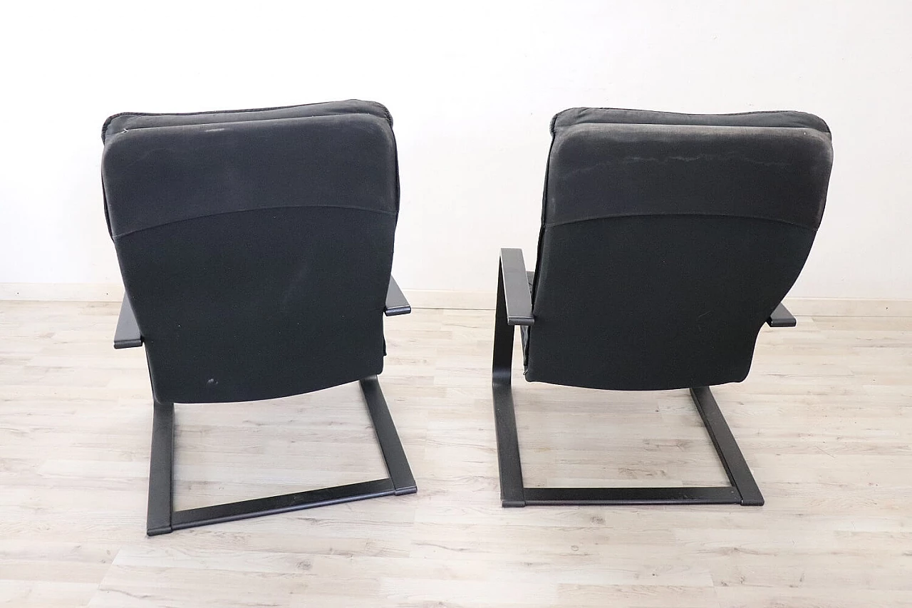 Pair of armchairs in black leather, 70s 1280649