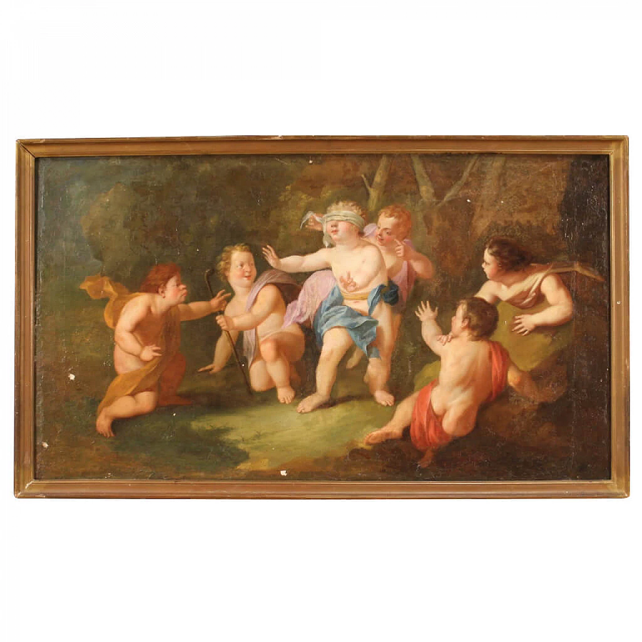 Antico dipinto italiano Putti che giocano del '700 1280748