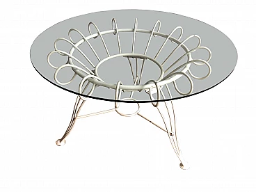 Round iron table with glass top, 1950s