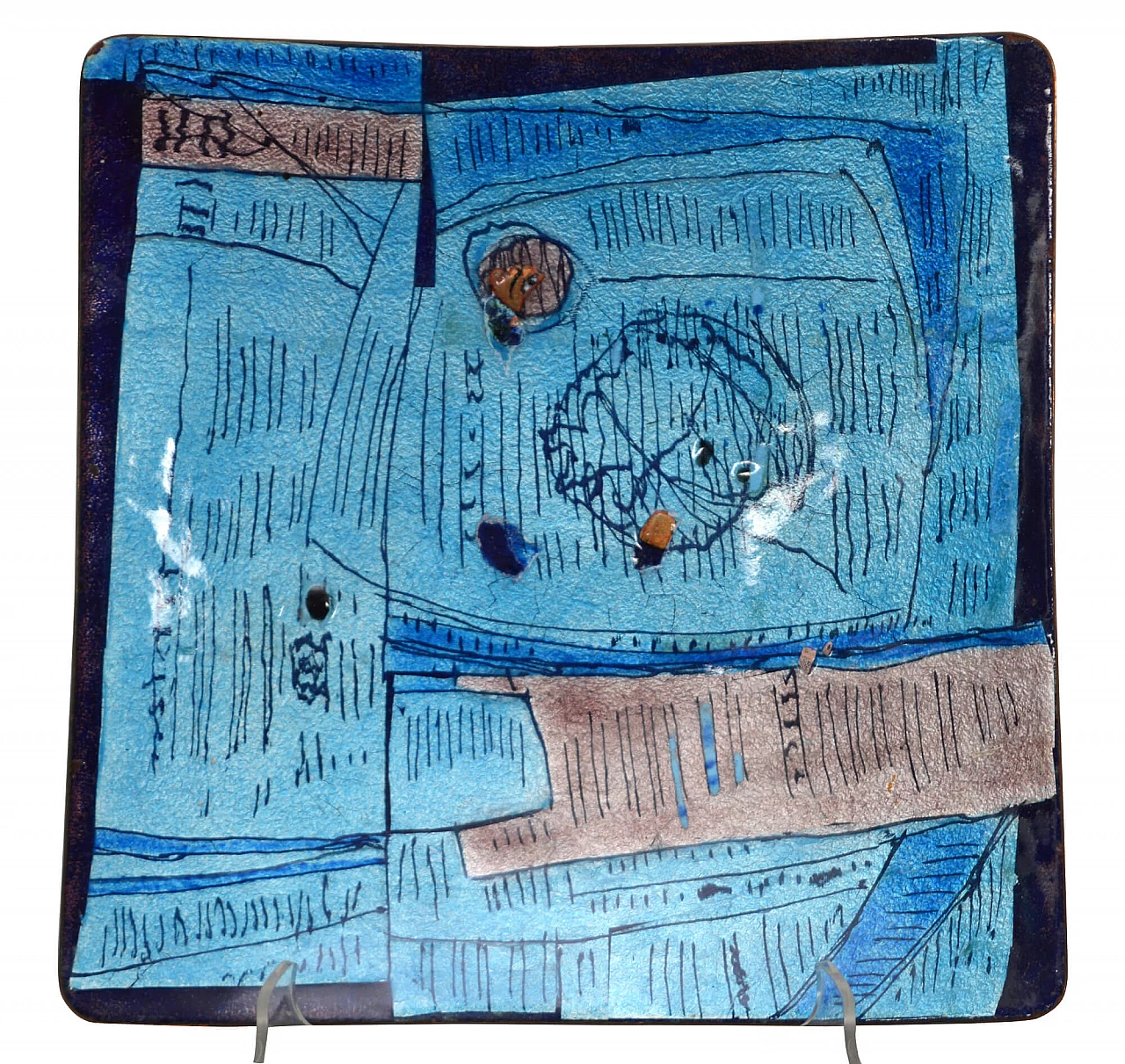 Grande piatto in rame smaltato, anni '50 1280815