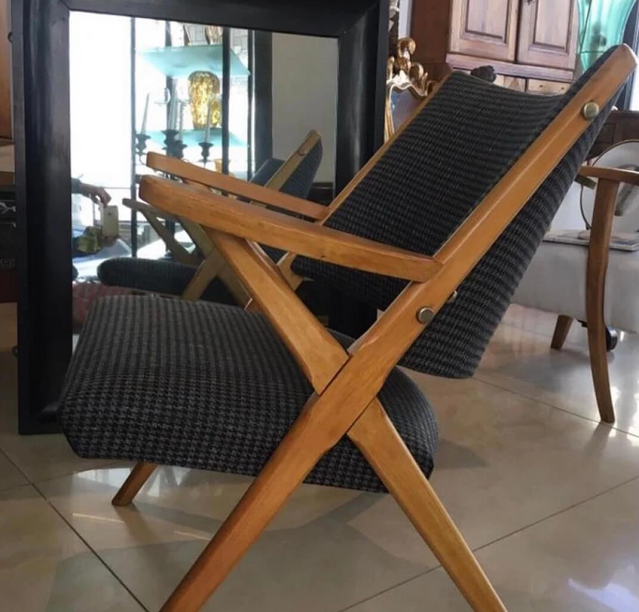 Pair of beech armchairs, 60s 1280900