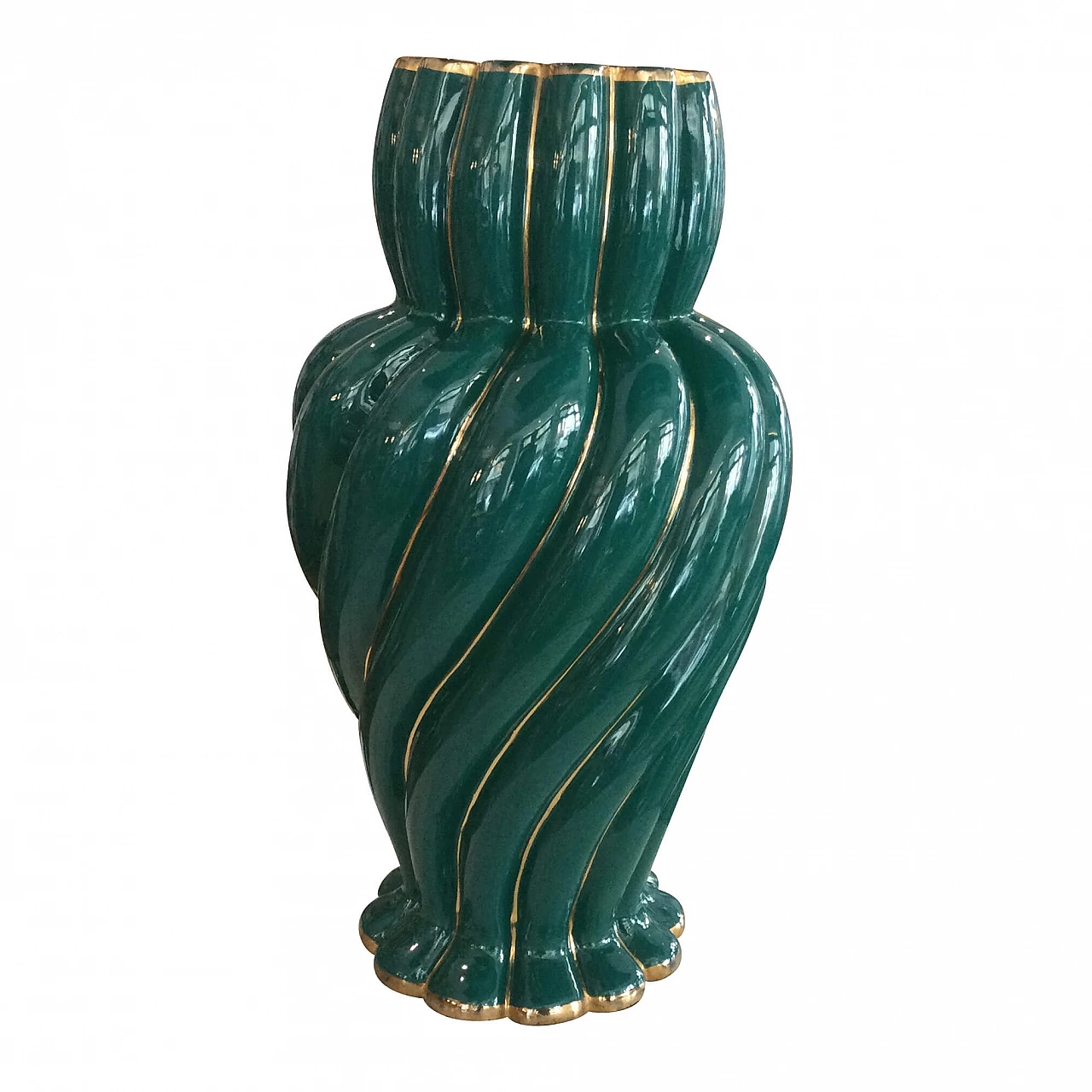 Vaso in ceramica verde di Deruta, anni '80 1280935