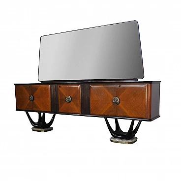 Sideboard with mirror in walnut, marble, stained glass and brass by Fratelli Turri for Dassi, 60s