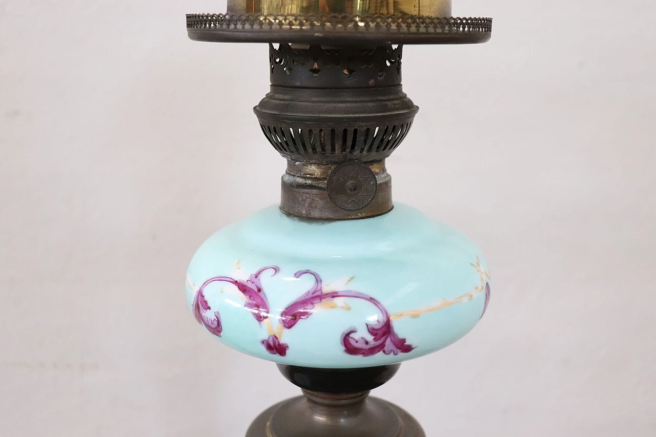 Coppia di lampade da tavolo antiche ad olio dipinte a mano, dell' '800 1282846