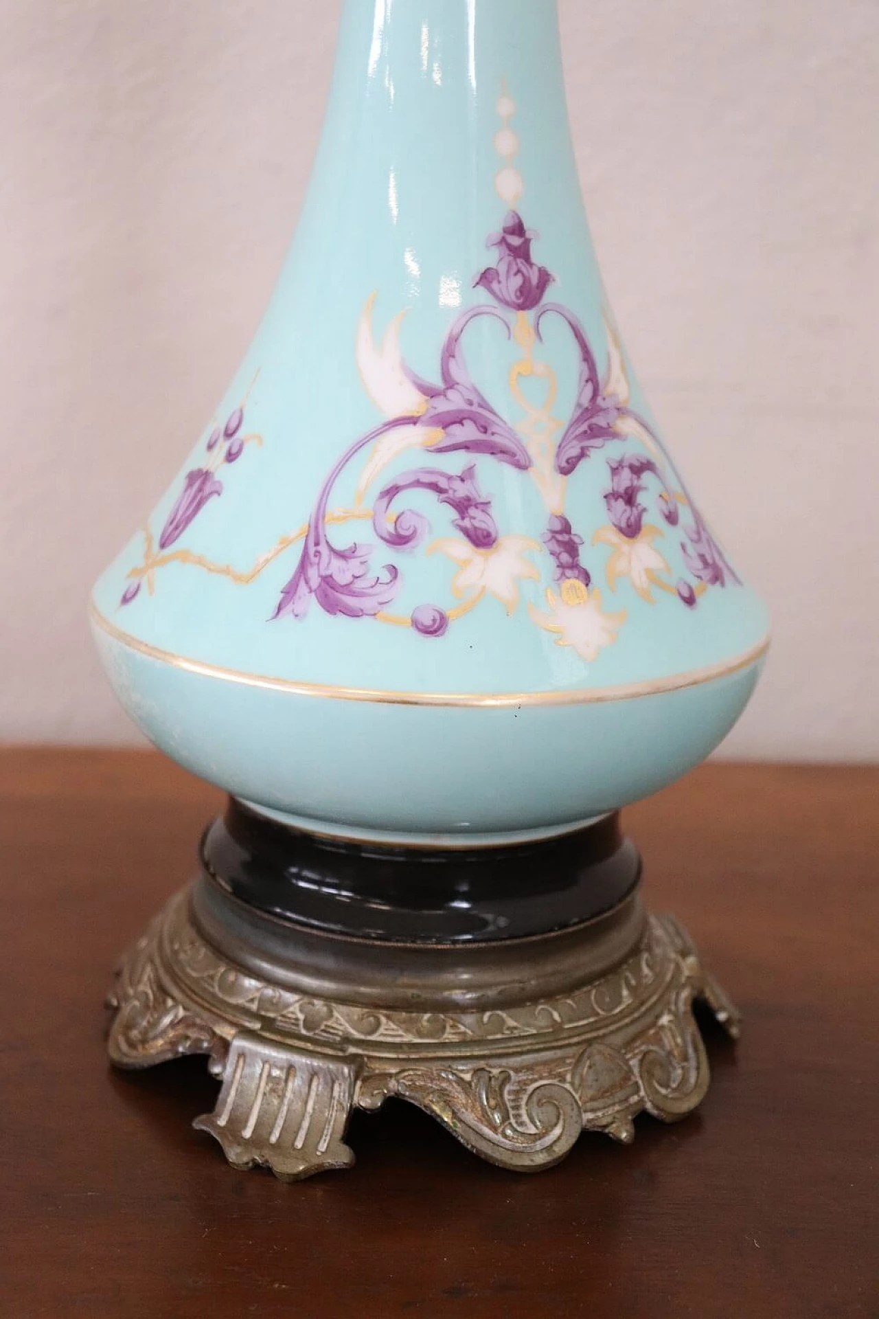 Coppia di lampade da tavolo antiche ad olio dipinte a mano, dell' '800 1282847