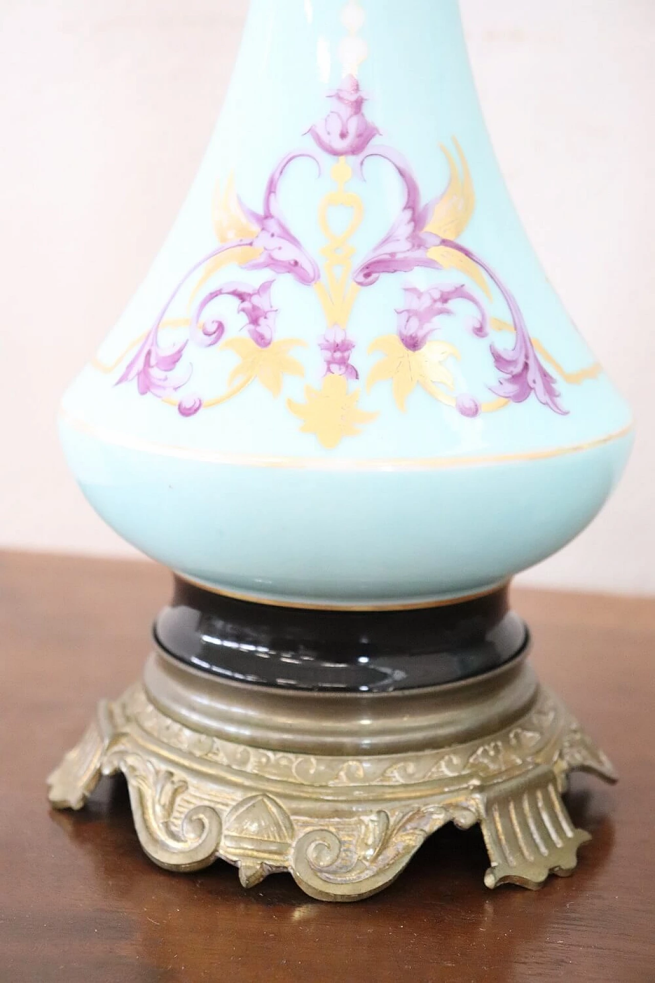 Coppia di lampade da tavolo antiche ad olio dipinte a mano, dell' '800 1282848