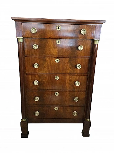 Empire chest of drawers in mahogany feathers, 19th century