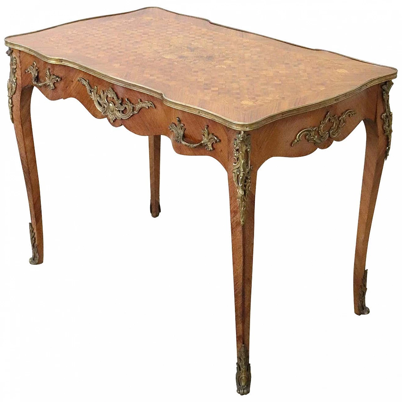 Desk antique Napoleon III walnut inlaid and gilded bronzes, the '800 1282963