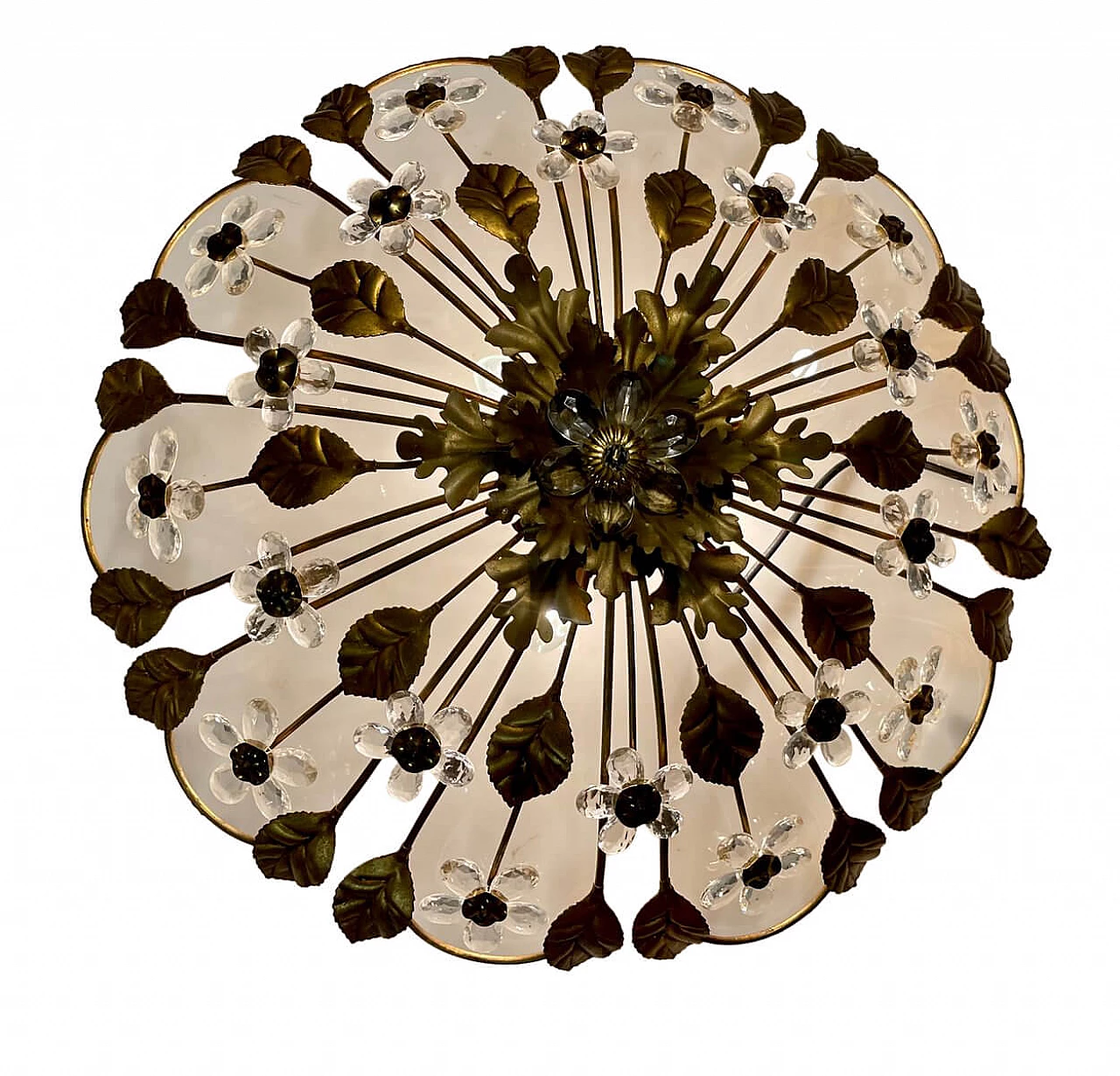 Grande plafoniera di cristallo a forma di fiore dorato, anni '60 1283096
