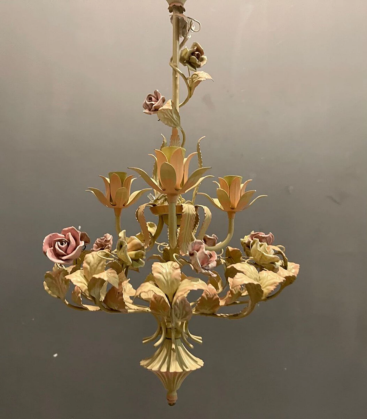 Lampadario in ceramica a forma di rosa, anni '60 1283417
