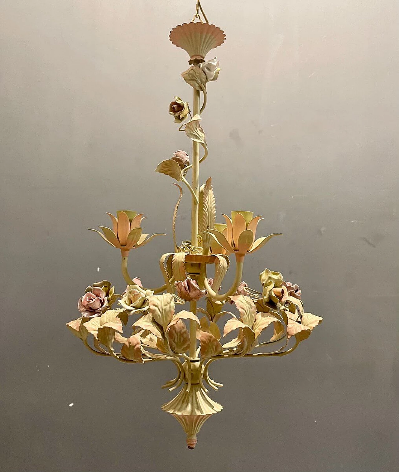 Lampadario in ceramica a forma di rosa, anni '60 1283419