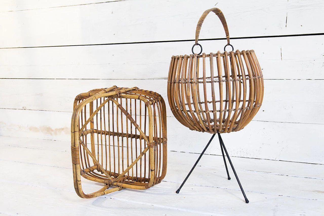 Basket sewn in wicker with feet, 50s 1283659
