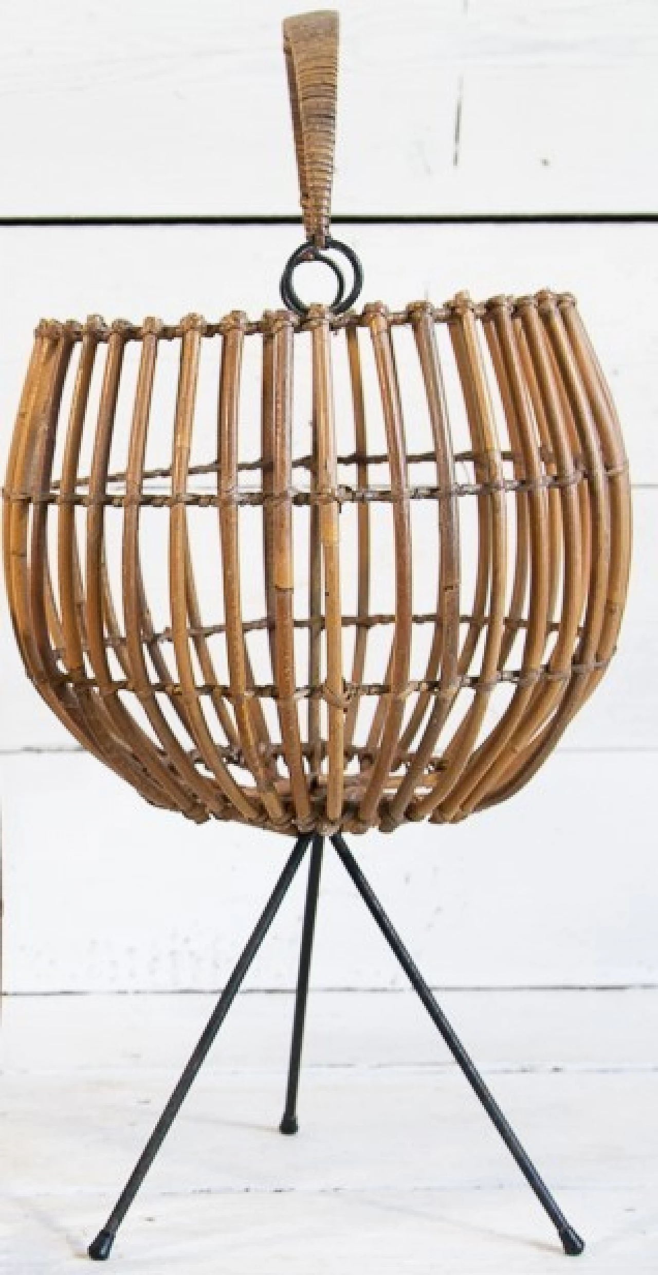 Basket sewn in wicker with feet, 50s 1283661