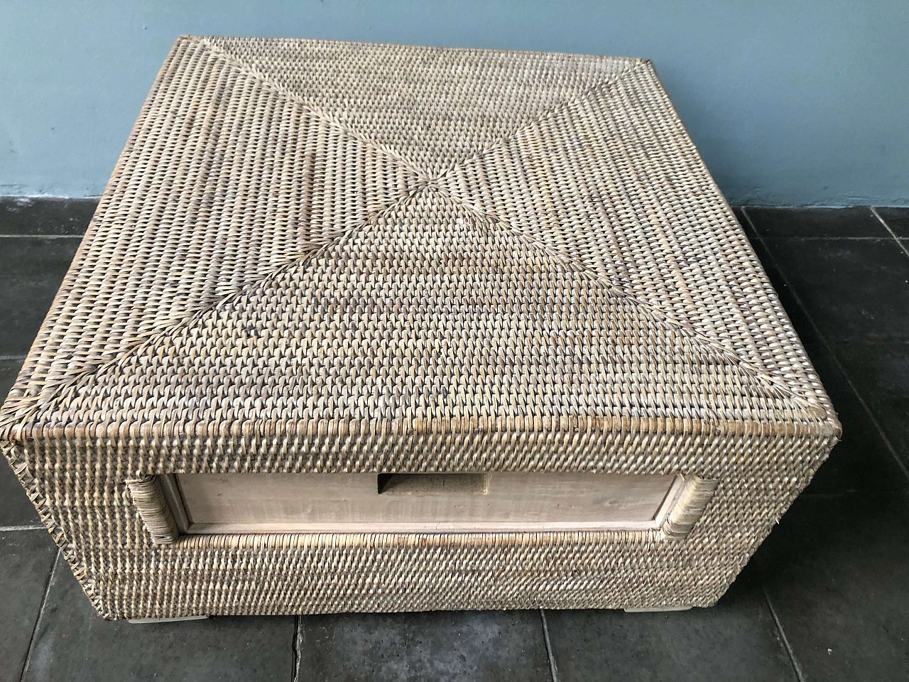 Rattan coffee table with double opening drawer by Elmy 1283739