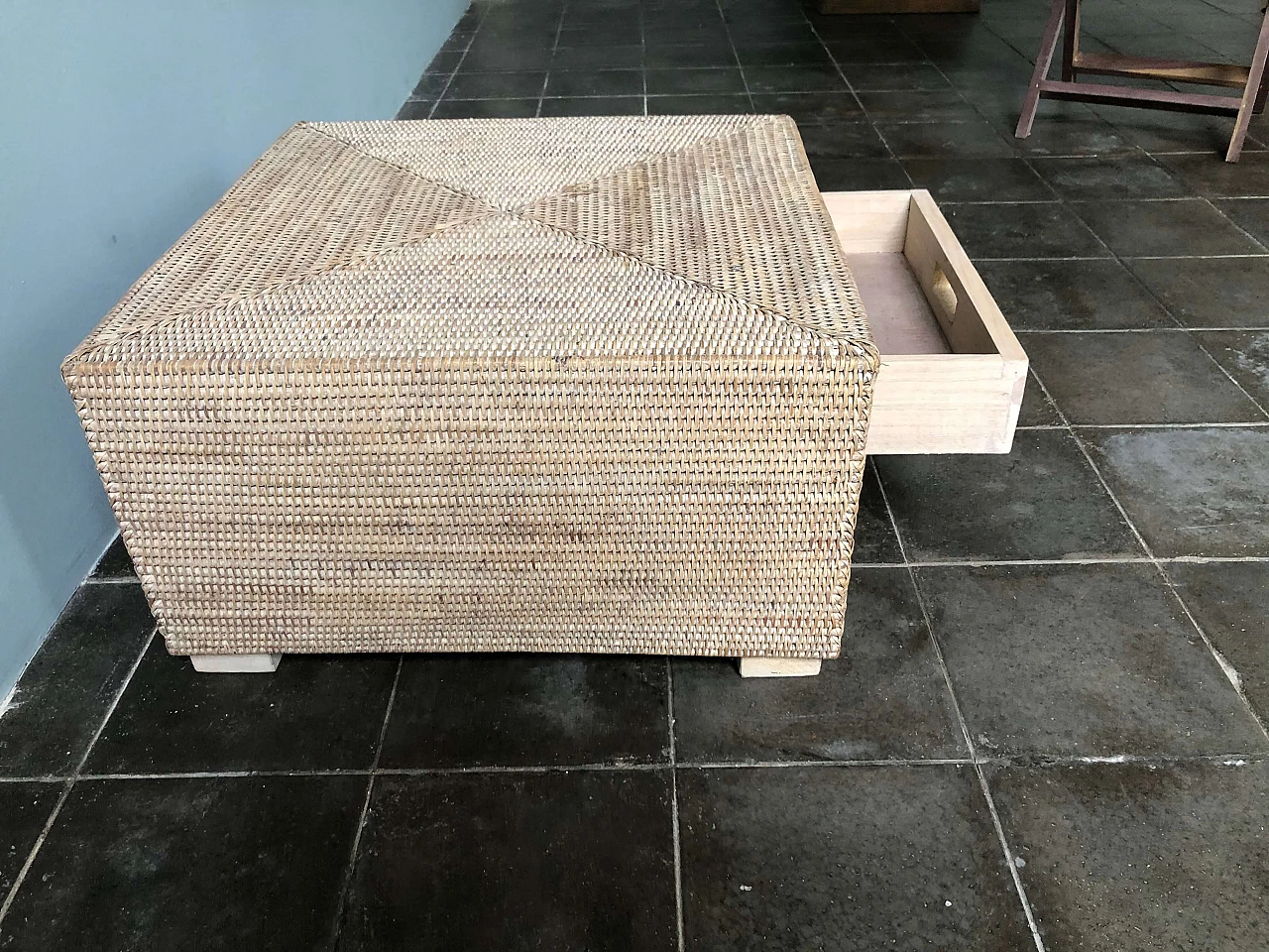 Rattan coffee table with double opening drawer by Elmy 1283742