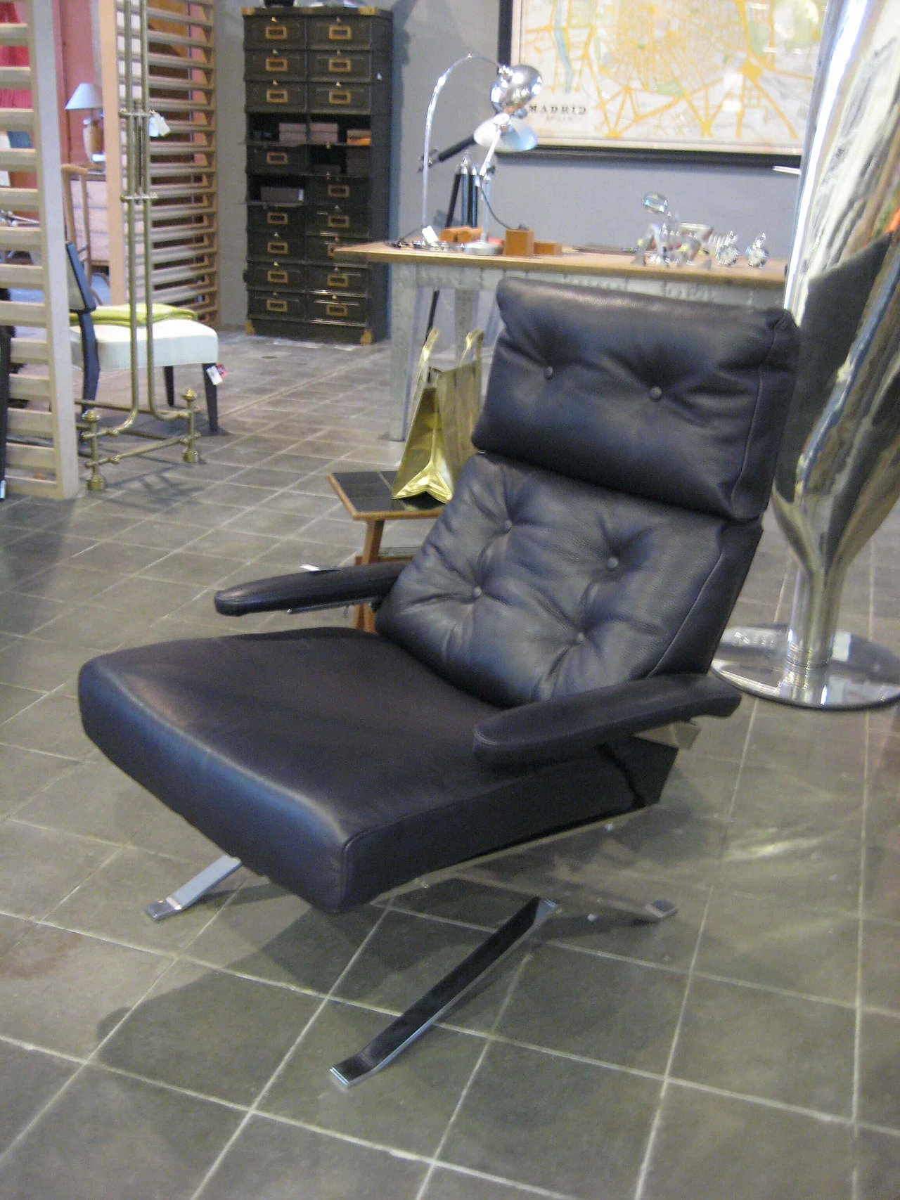 Black leather and steel tilting armchair, early 2000s 1284069