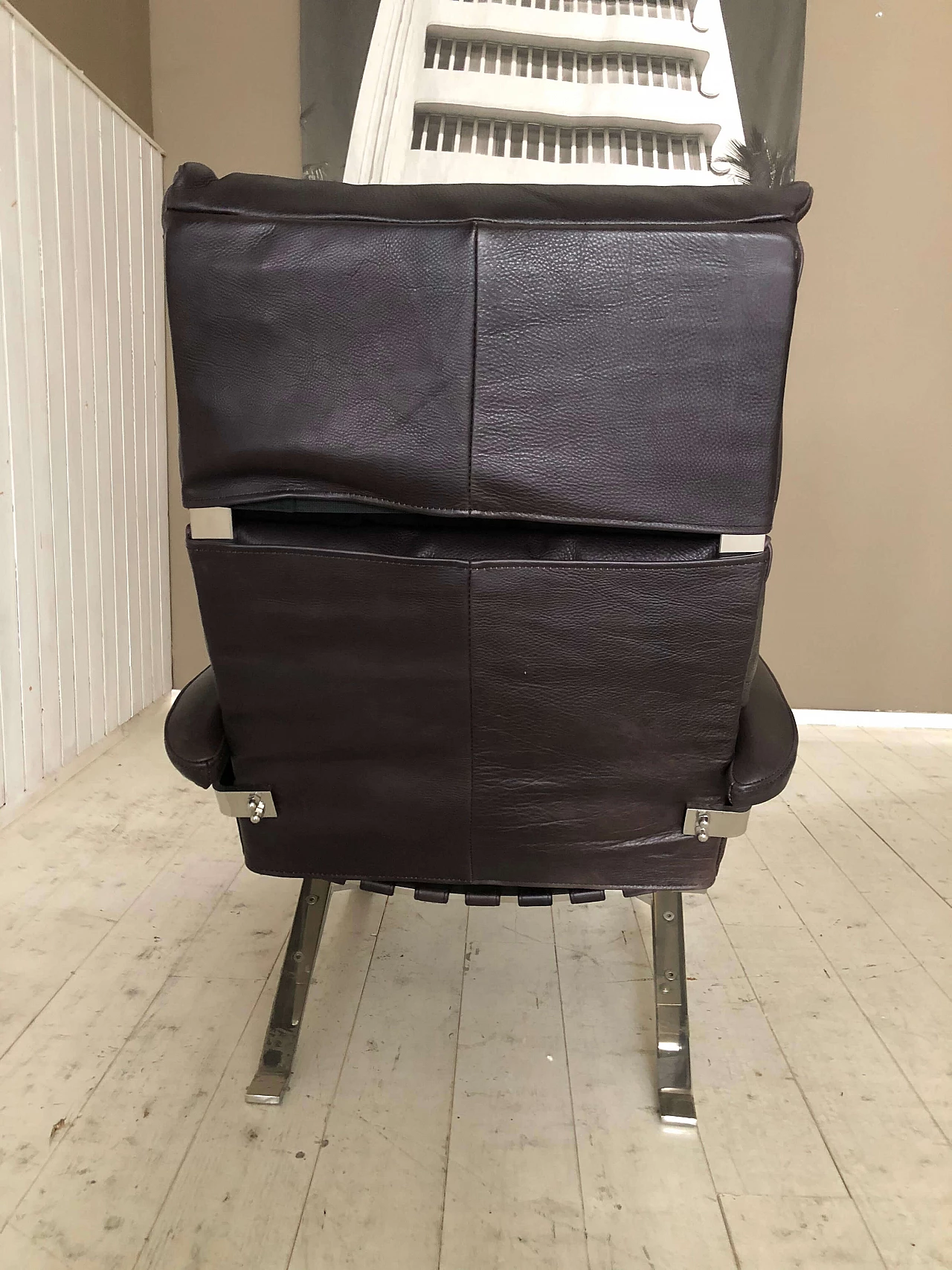 Black leather and steel tilting armchair, early 2000s 1284071