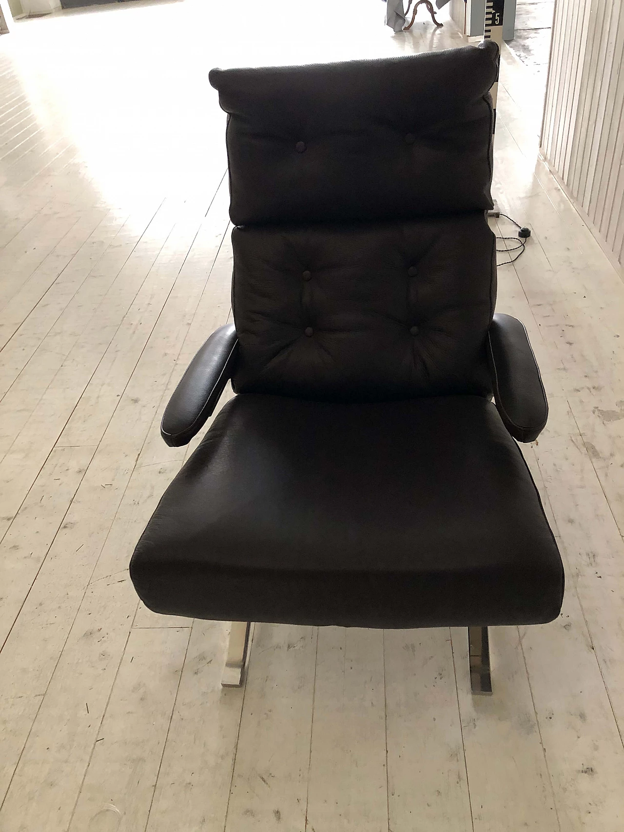 Black leather and steel tilting armchair, early 2000s 1284072