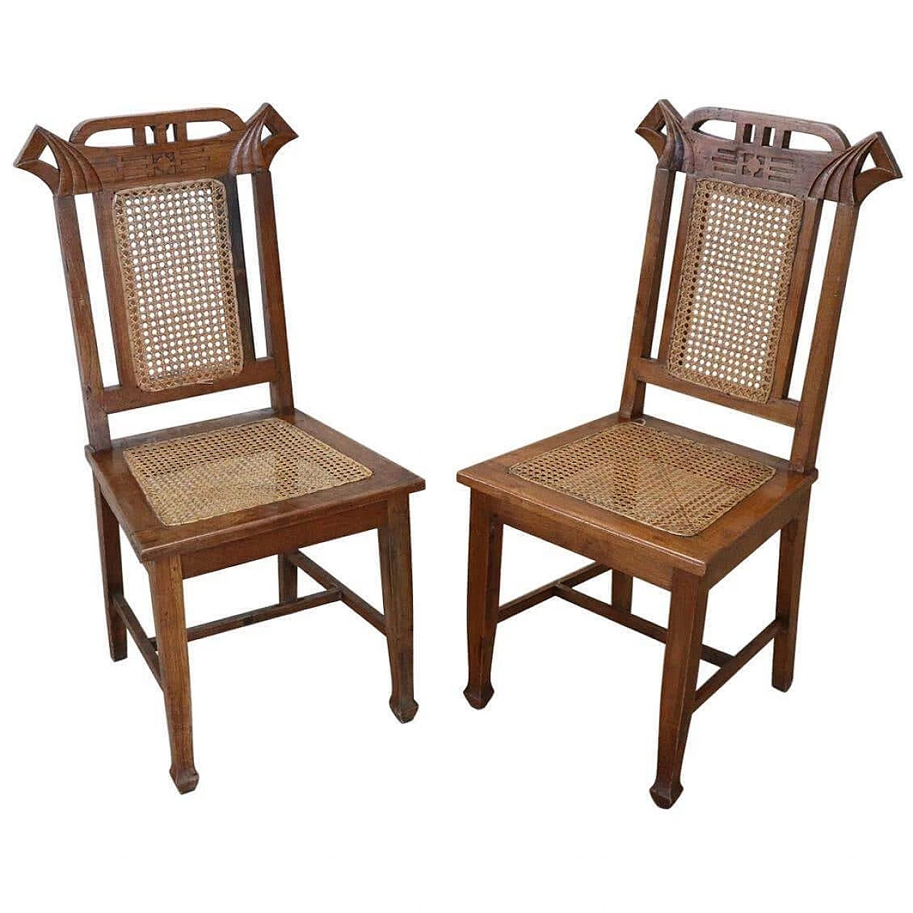 Pair of Art Nouveau chairs in oak and Vienna straw 1284094