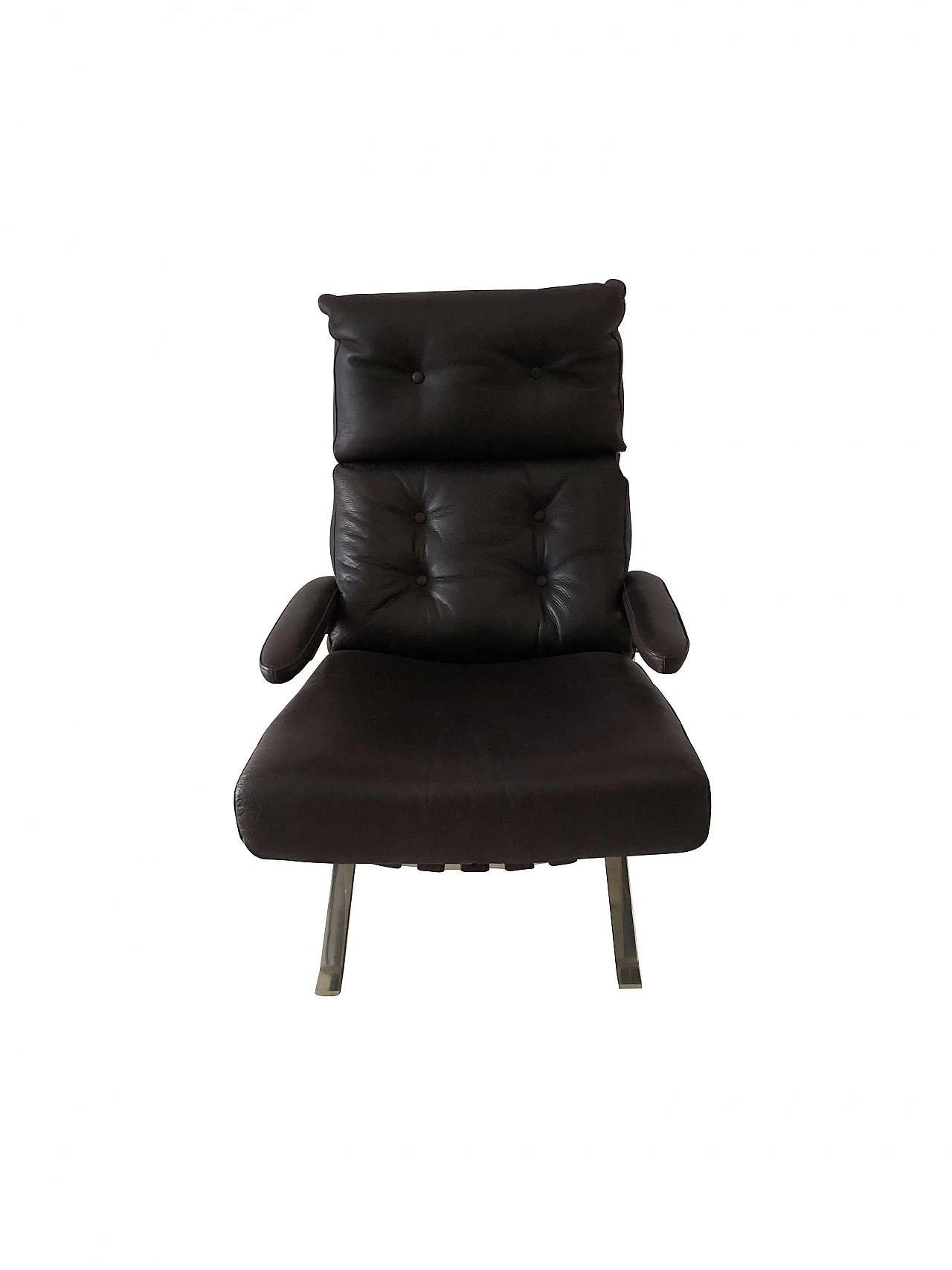 Black leather and steel tilting armchair, early 2000s 1284401