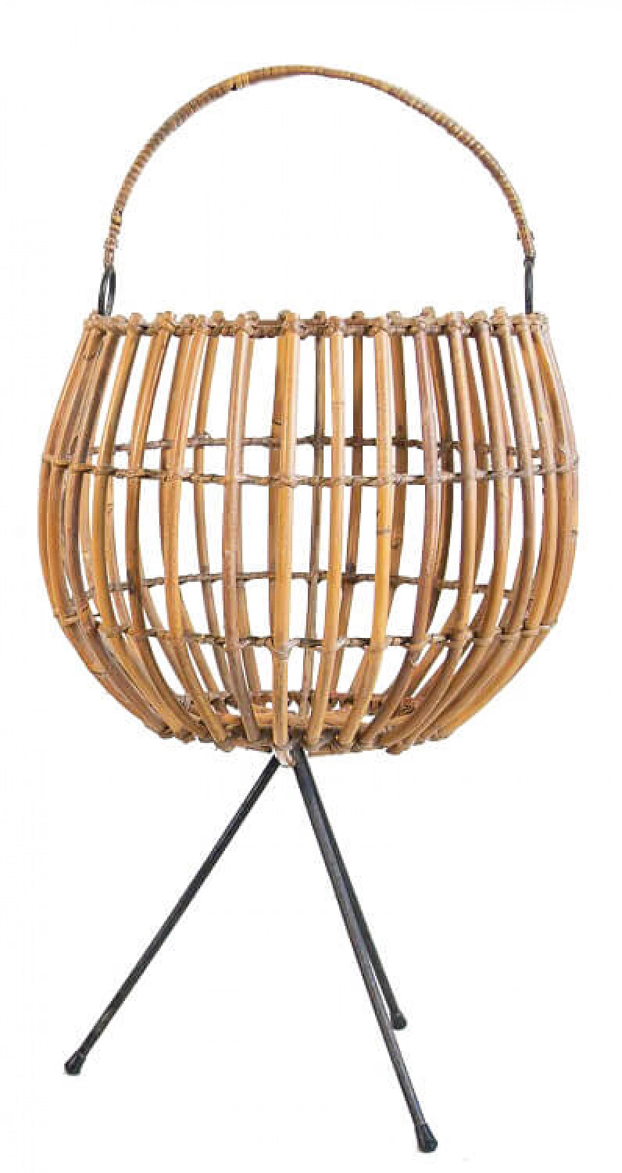 Basket sewn in wicker with feet, 50s 1285015