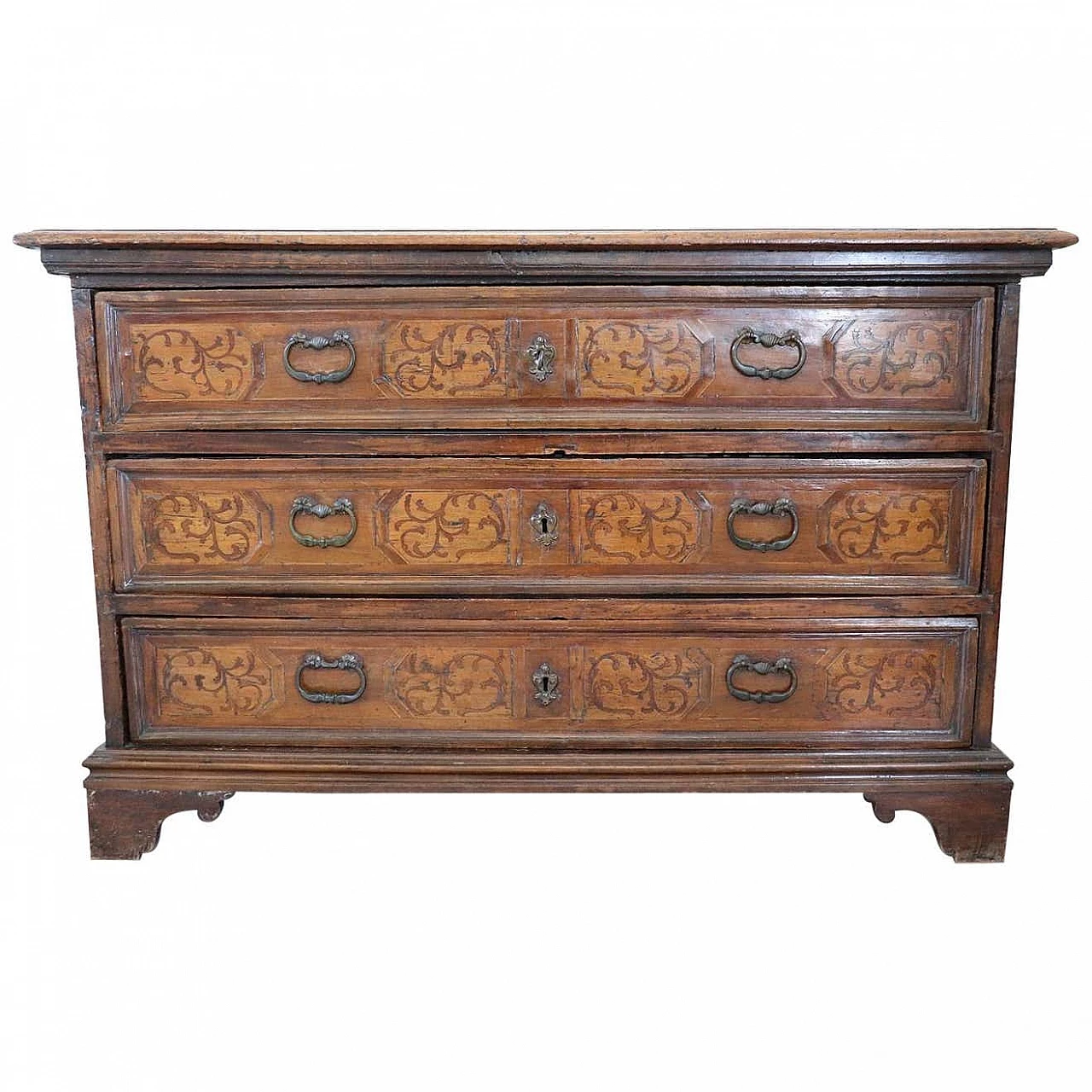 Comò antico canterano in noce intarsiato Luigi XIV, del '600 1290130