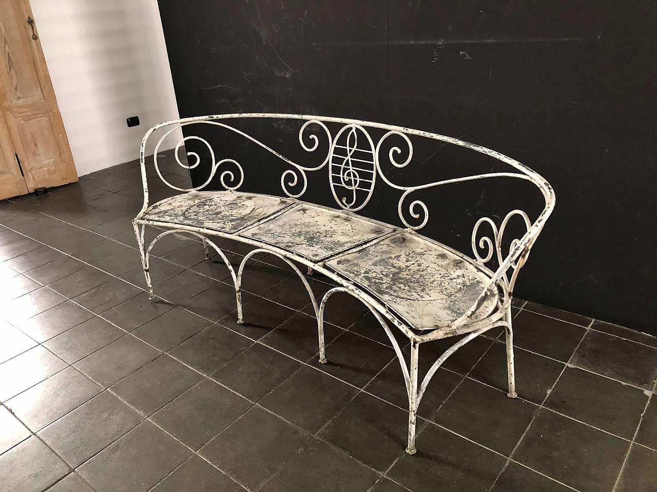 Semicircular bench in wrought iron, 1950s 1290365