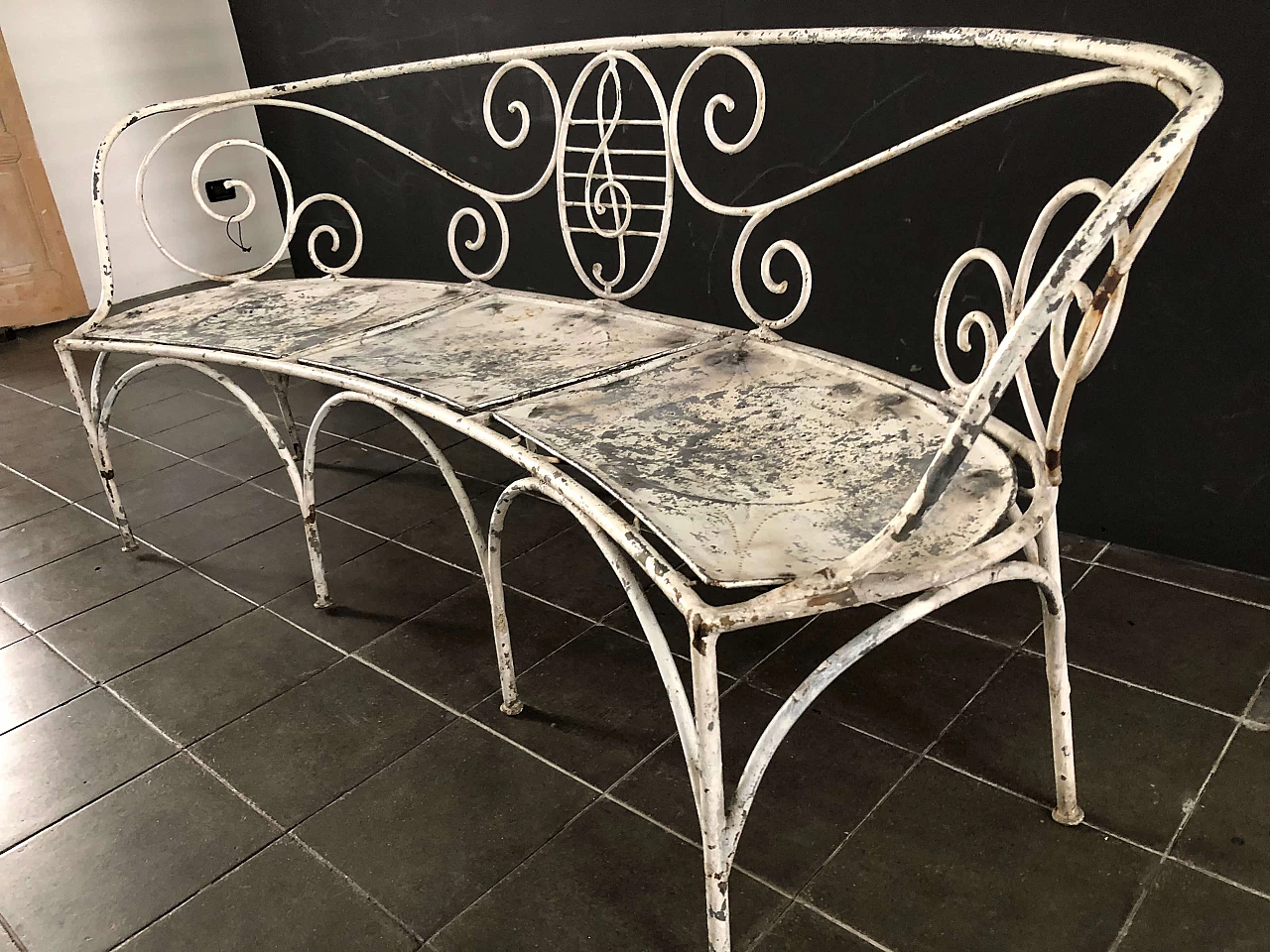 Semicircular bench in wrought iron, 1950s 1290368