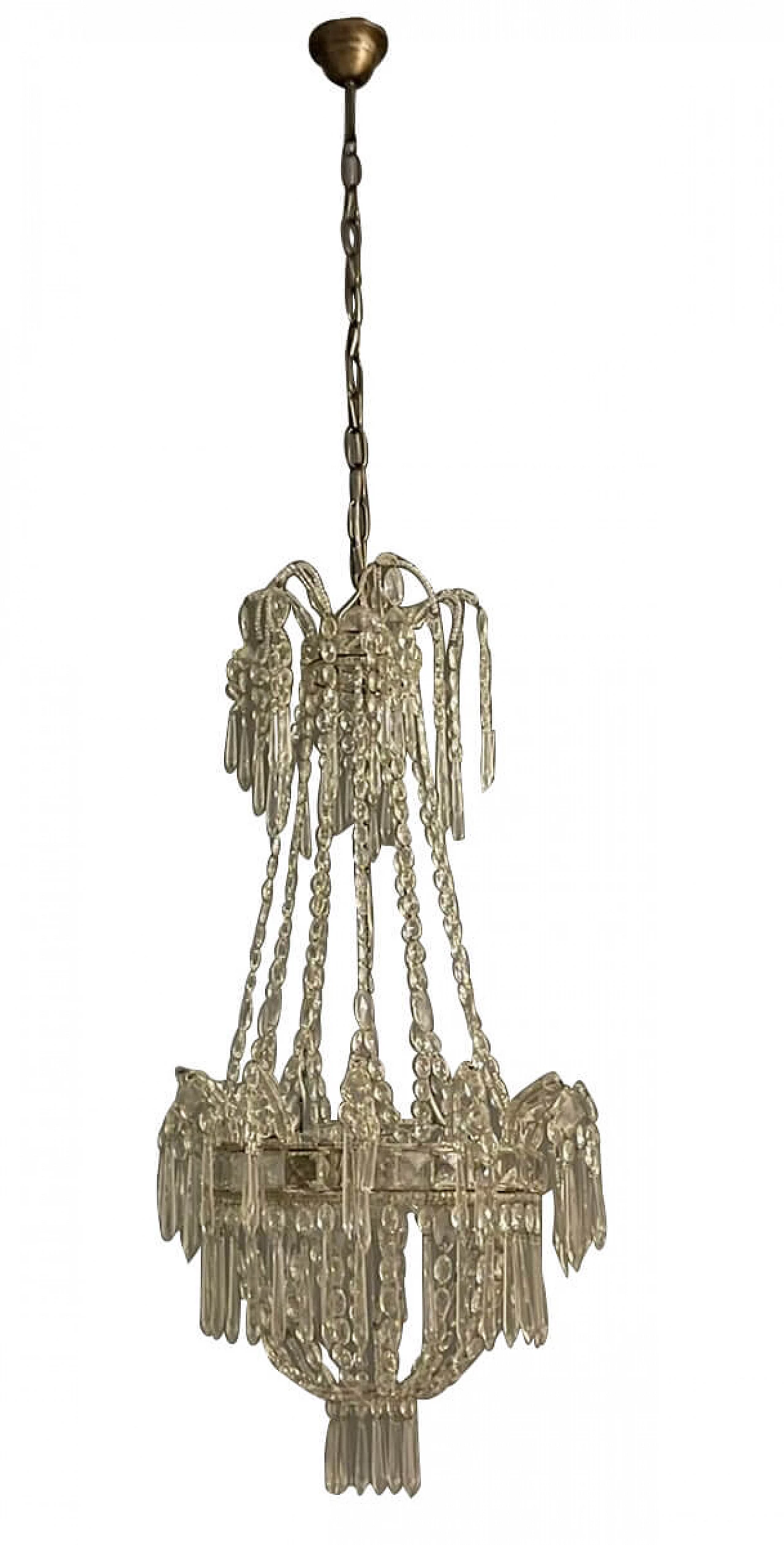 Lampadario con pendenti in cristallo, anni '40 1294803