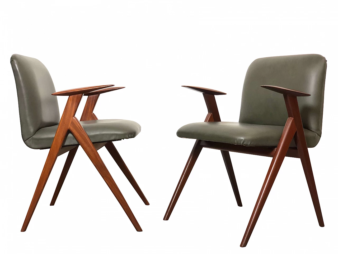 Pair of walnut and skai armchairs by Luigi Vietti, 1960s 1294830