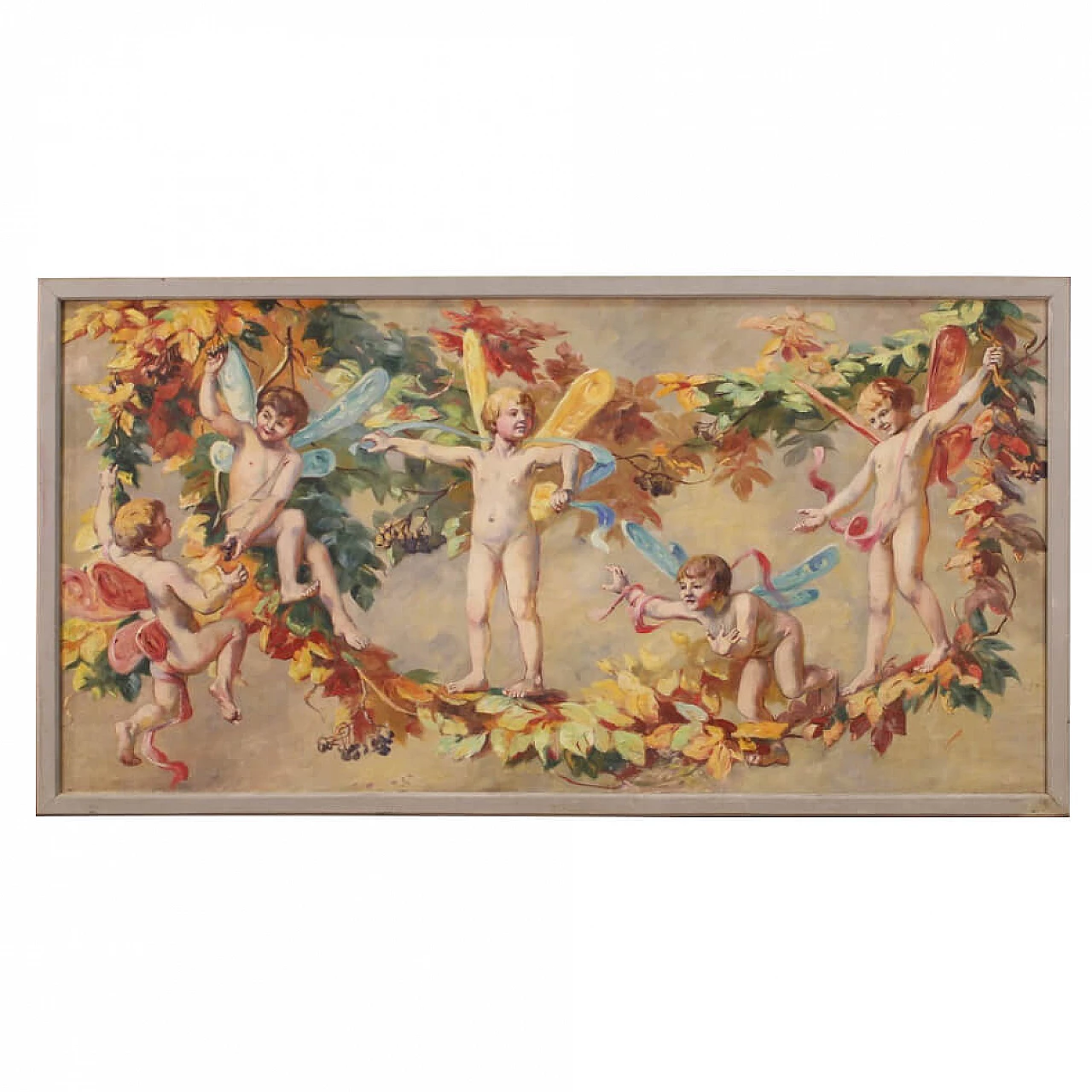 Dipinto italiano Naif olio su tela, anni '60 1302226